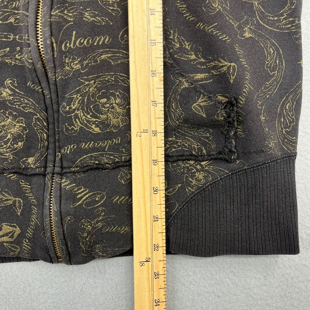 Volcom‎ Stone Kids Zip Up Hoodie Black Gold Filigree Logo Print Size Large - Picture 8 of 13
